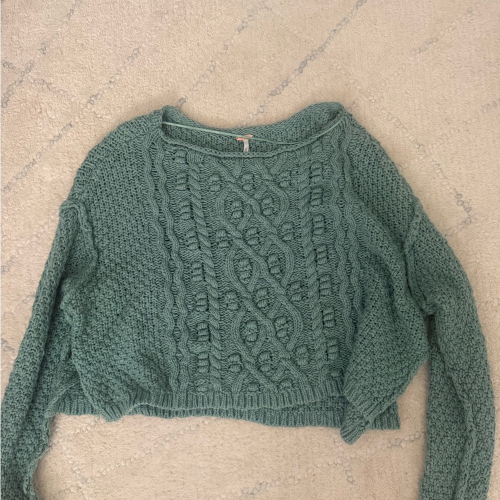Free People Teal Cable Knit Sweater